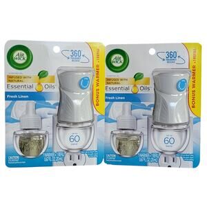 Air Wick Essential Oils Plug In‎ Warmer Lot of 2 Fresh Linen Home Fragrance